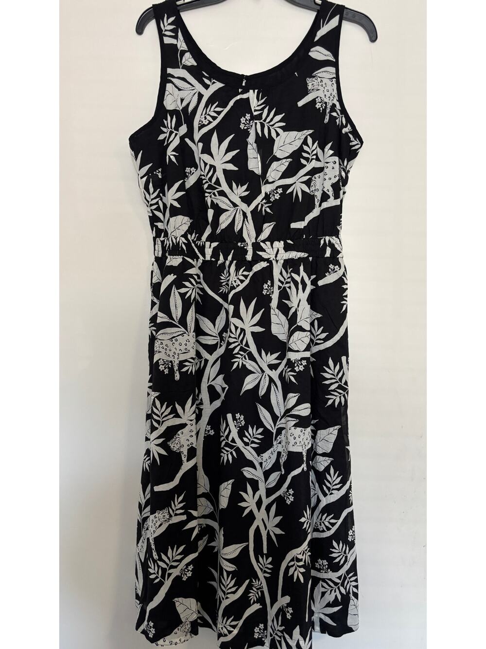 Talbots Floral Midi Dress Womens Size 8 Petite Black White Cotton Cottagecore